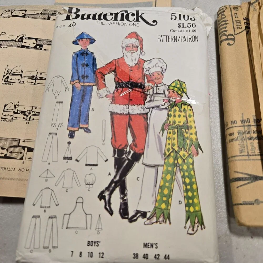 Butterick 5103 sewing pattern Mens Costumes, Santa Chef, Jester CUT Vintage